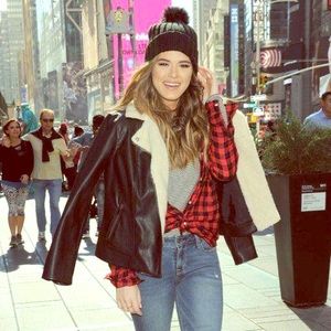 Faux leather jacket with cream trim